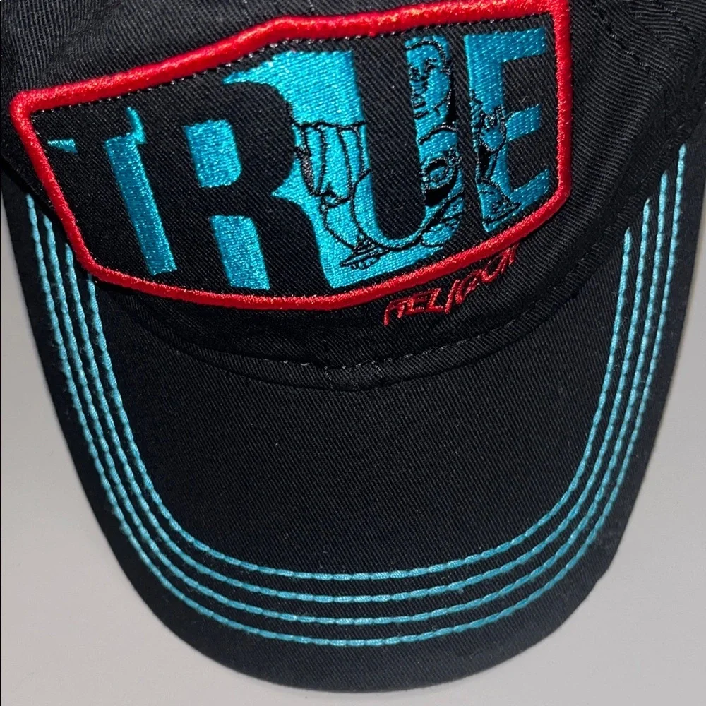 True Religion Black Hat with Blue and Red Details